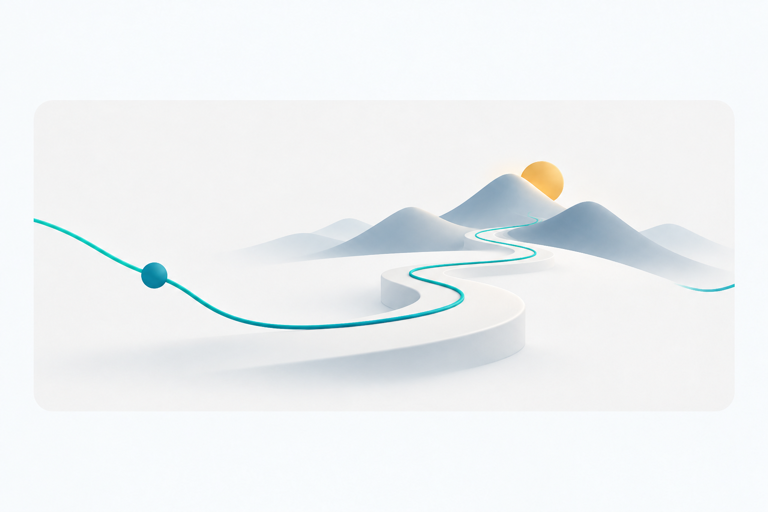 A continuous path winding through a mountain landscape