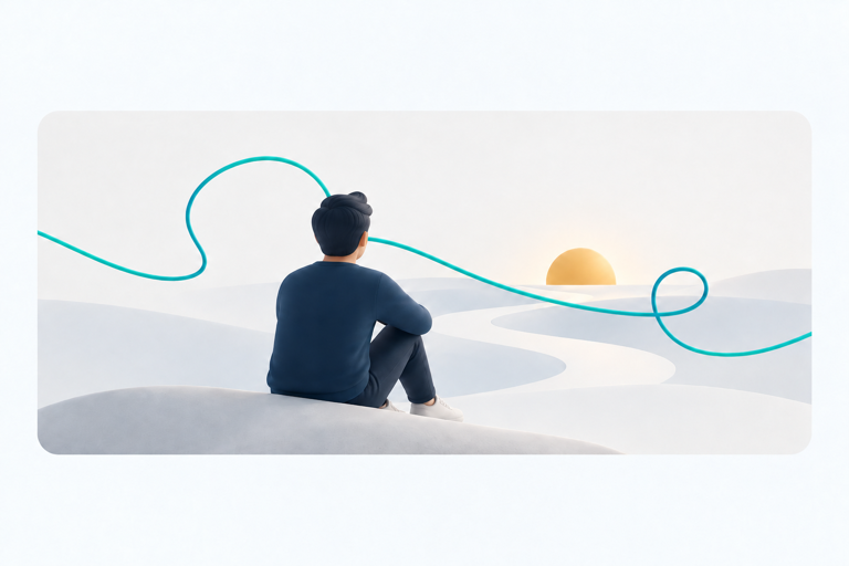 A person reflecting beside a continuing path